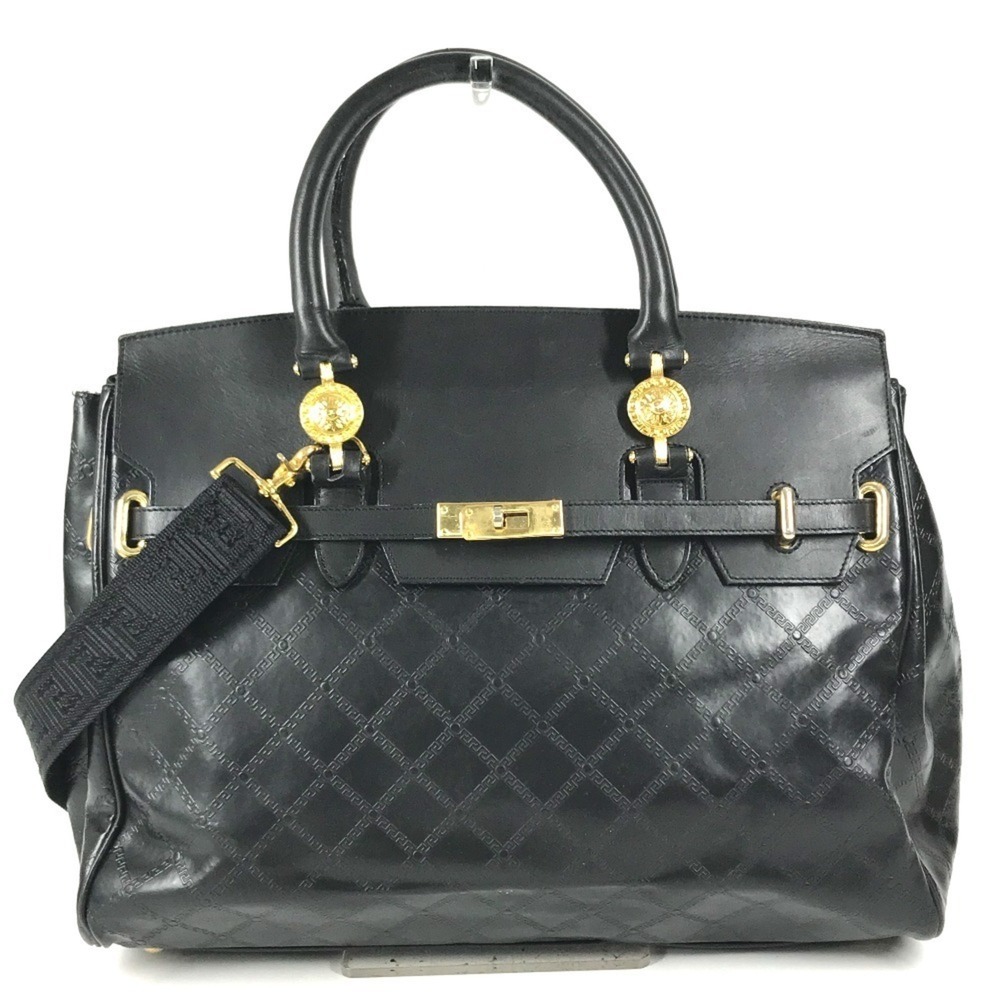 VERSACE Vintage Medusa Logo Handbag with Keychain - Leather, Travel Bag, Bost...